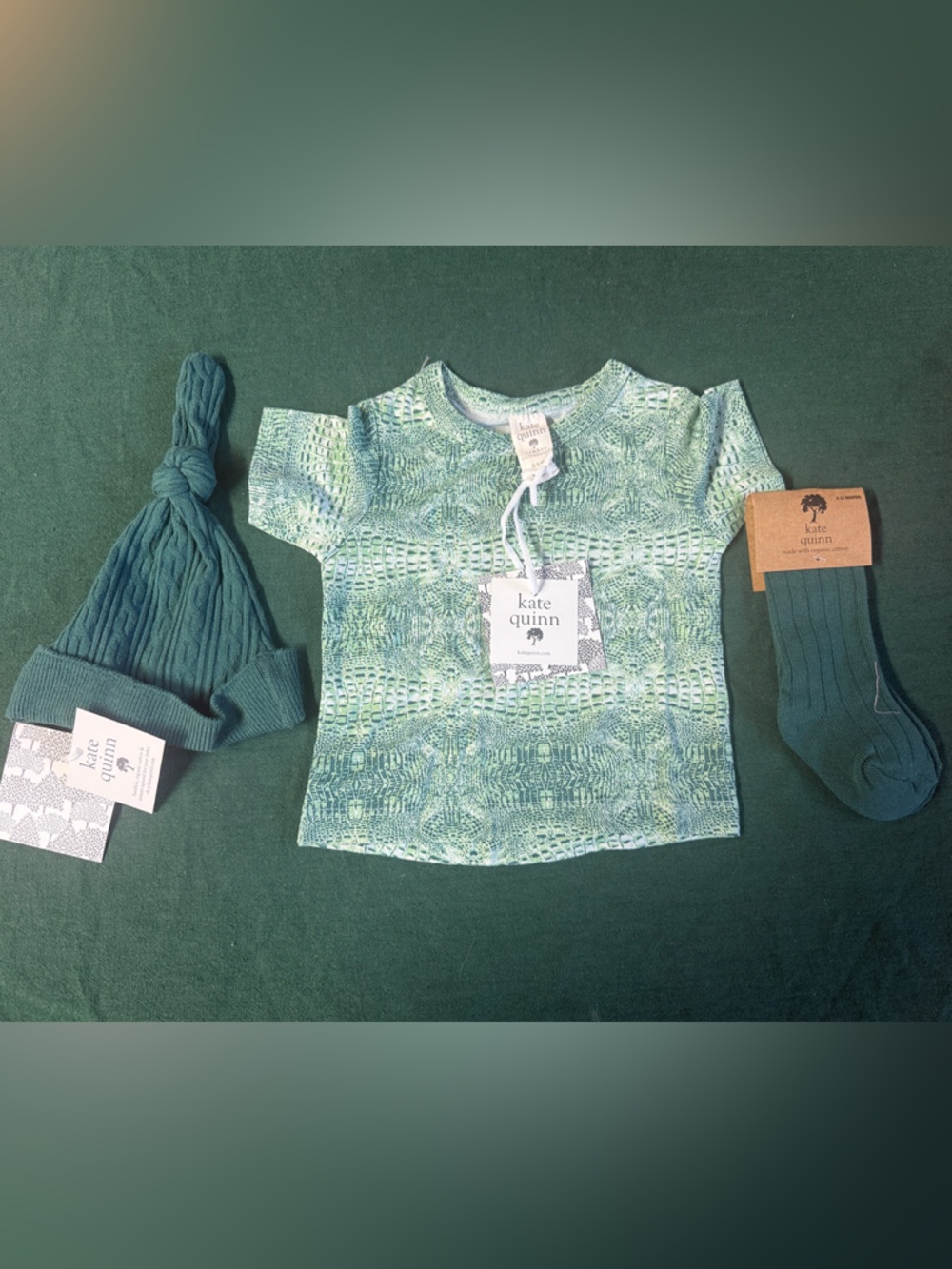 kate quinn Green Beanie , Socks & Green Patterned Top !
